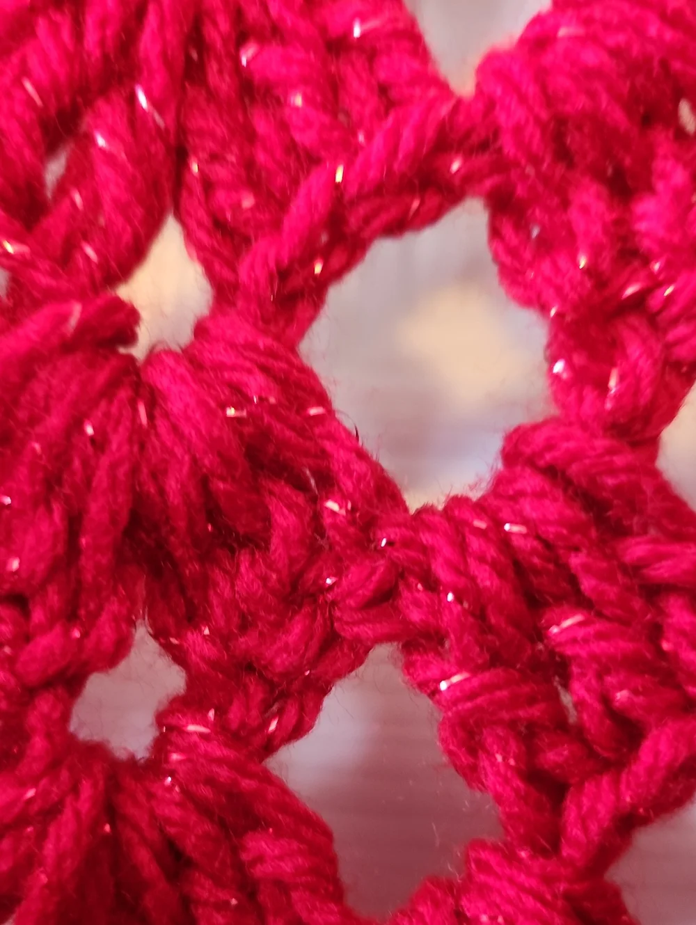 Deep Red Metallic Hand Crocheted Shawl
